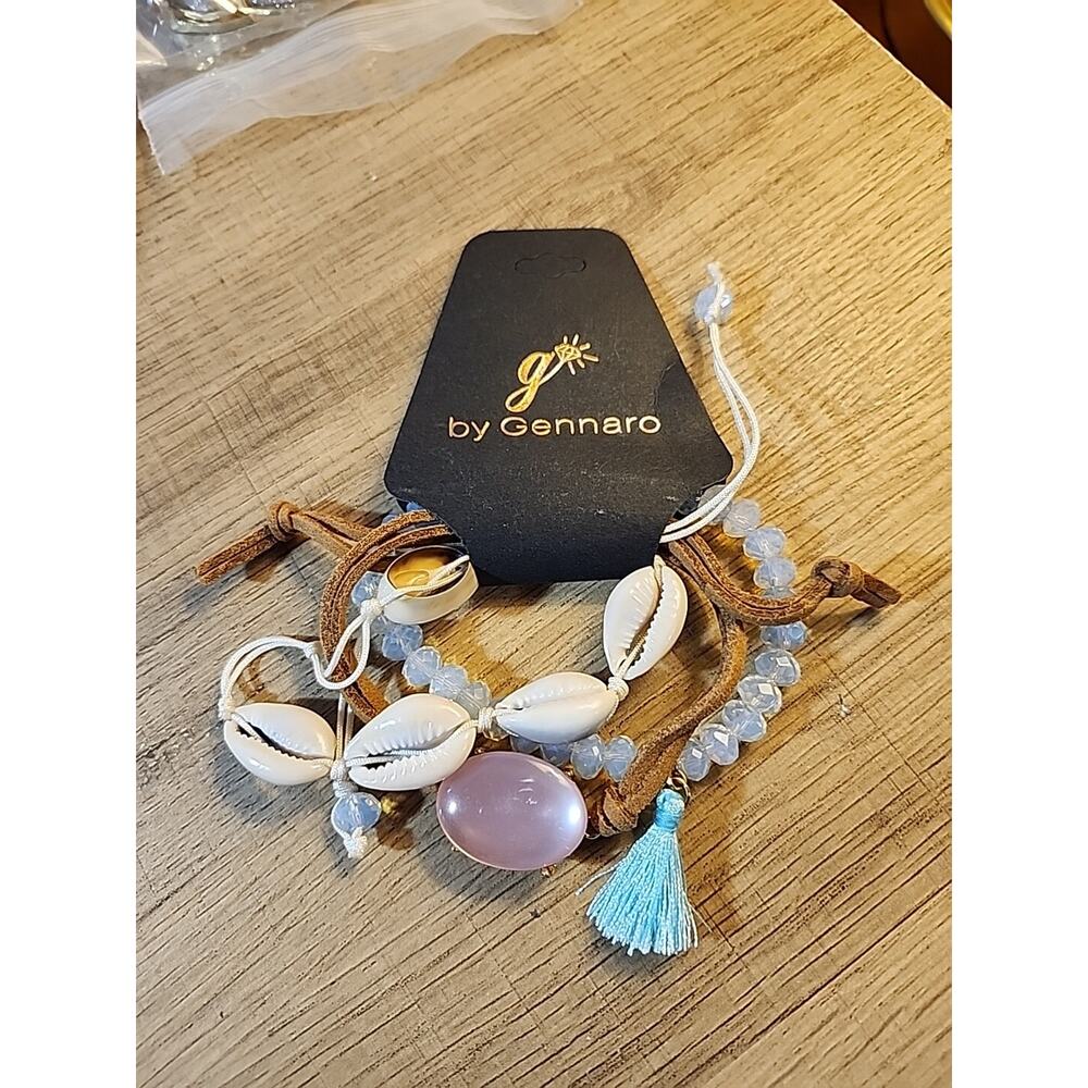 G by Gennaro 3 Bracelets Shells Beads Stone Tassel Adjustable MISSING 2 SHELLS